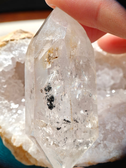 Double-Terminated Crystal with Floating Sand & Water Bubble