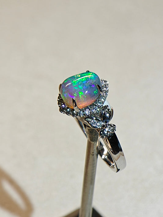 9K white gold ring with Australian Dark Crystal Opal gem
