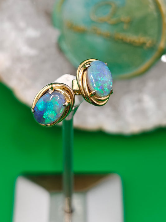 Australian dark crystal opal stud earrings