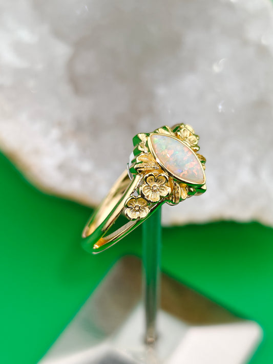 Gold plated silver ring with Australian crystal opal