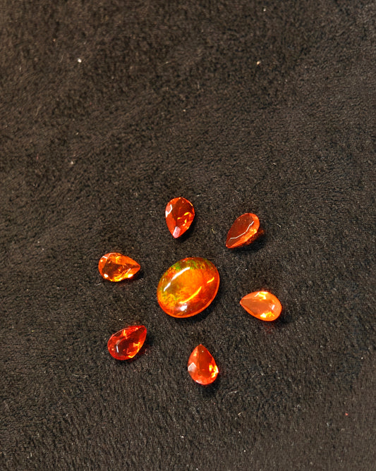 Orange red faceted pear shape Mexican fire opal