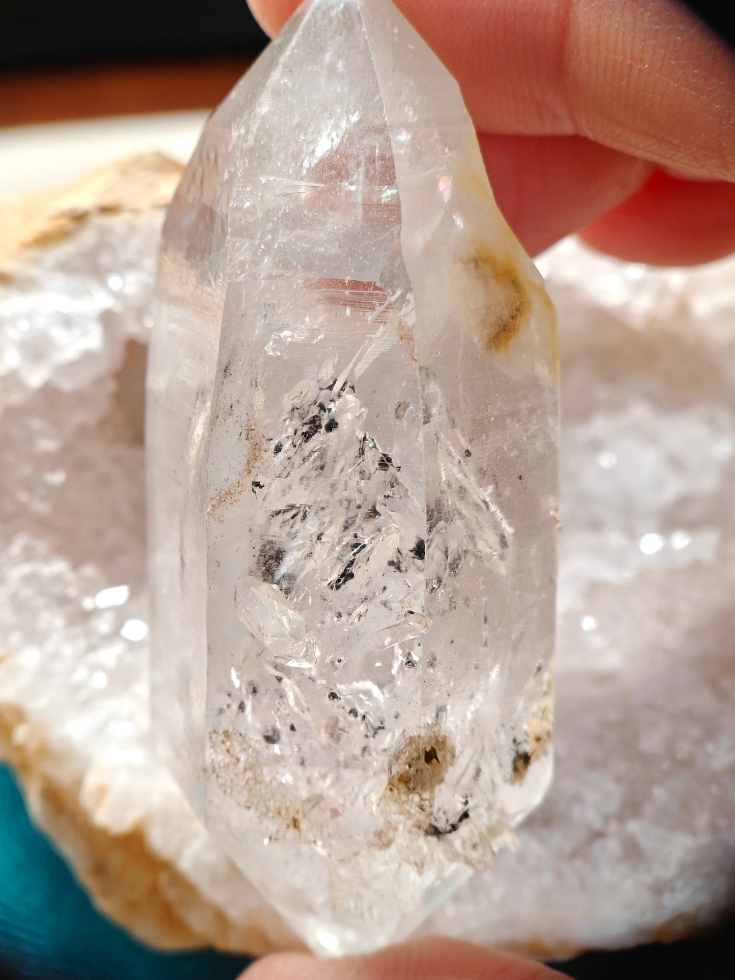 Double-Terminated Crystal with Floating Sand & Water Bubble