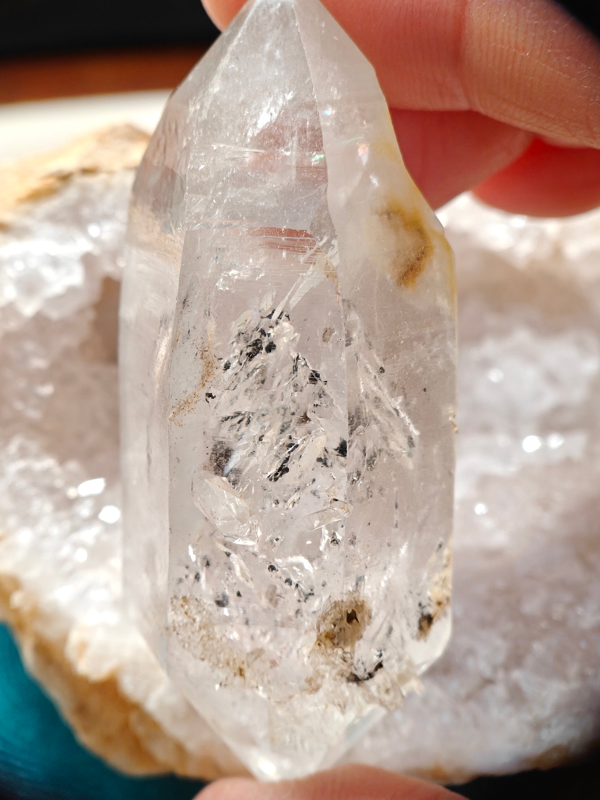 Double-Terminated Crystal with Floating Sand & Water Bubble