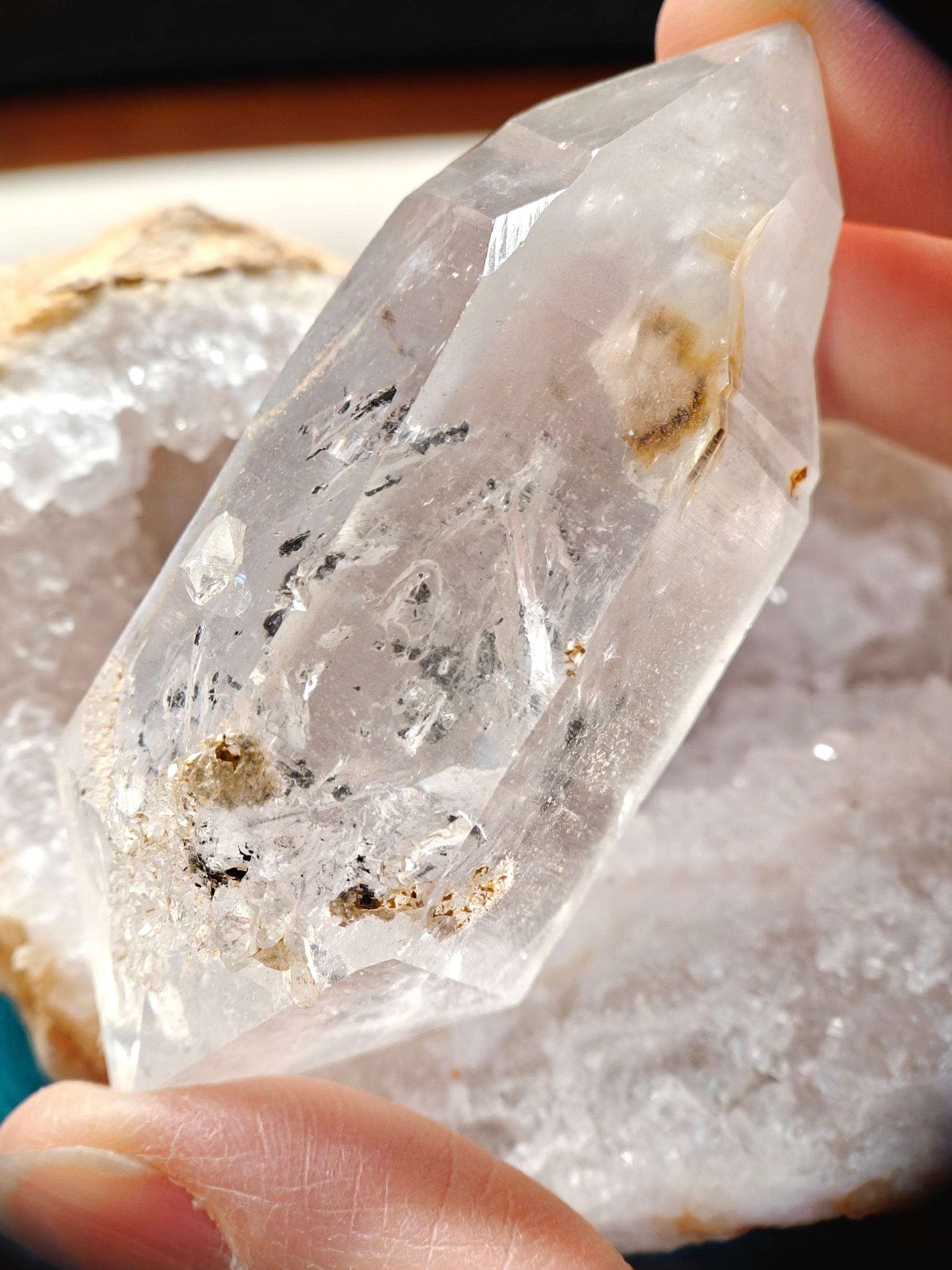 Double-Terminated Crystal with Floating Sand & Water Bubble