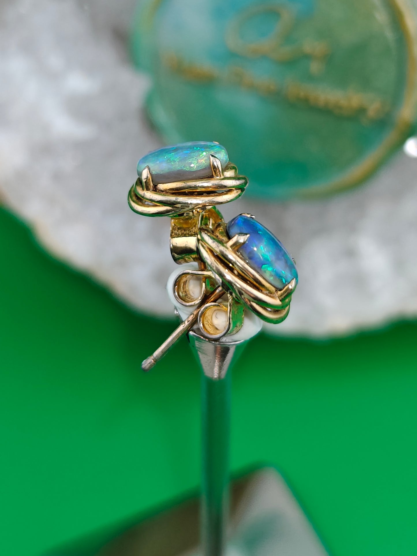 Australian dark crystal opal stud earrings