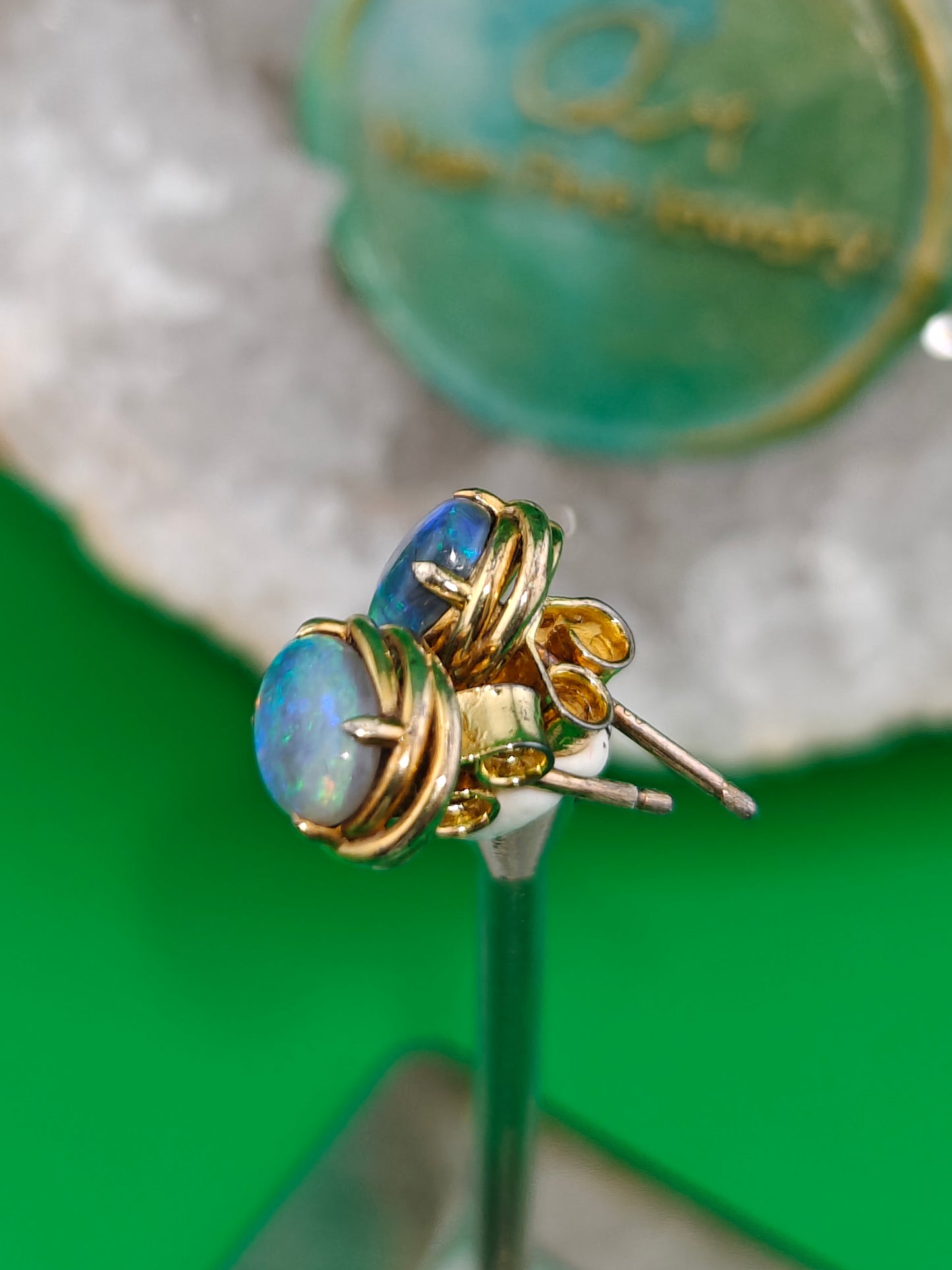 Australian dark crystal opal stud earrings