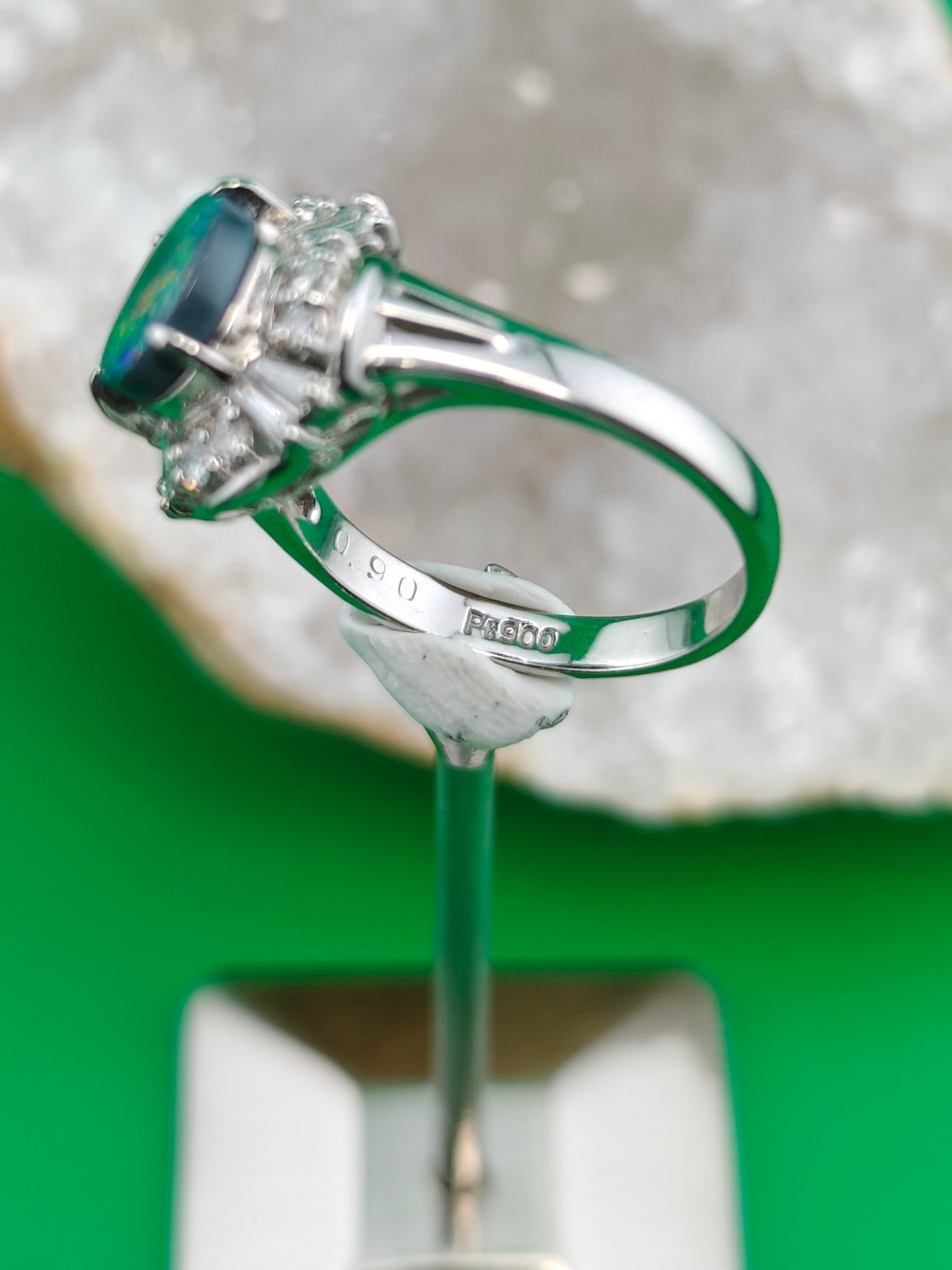 Platinum ring with Australian black opal and diamonds