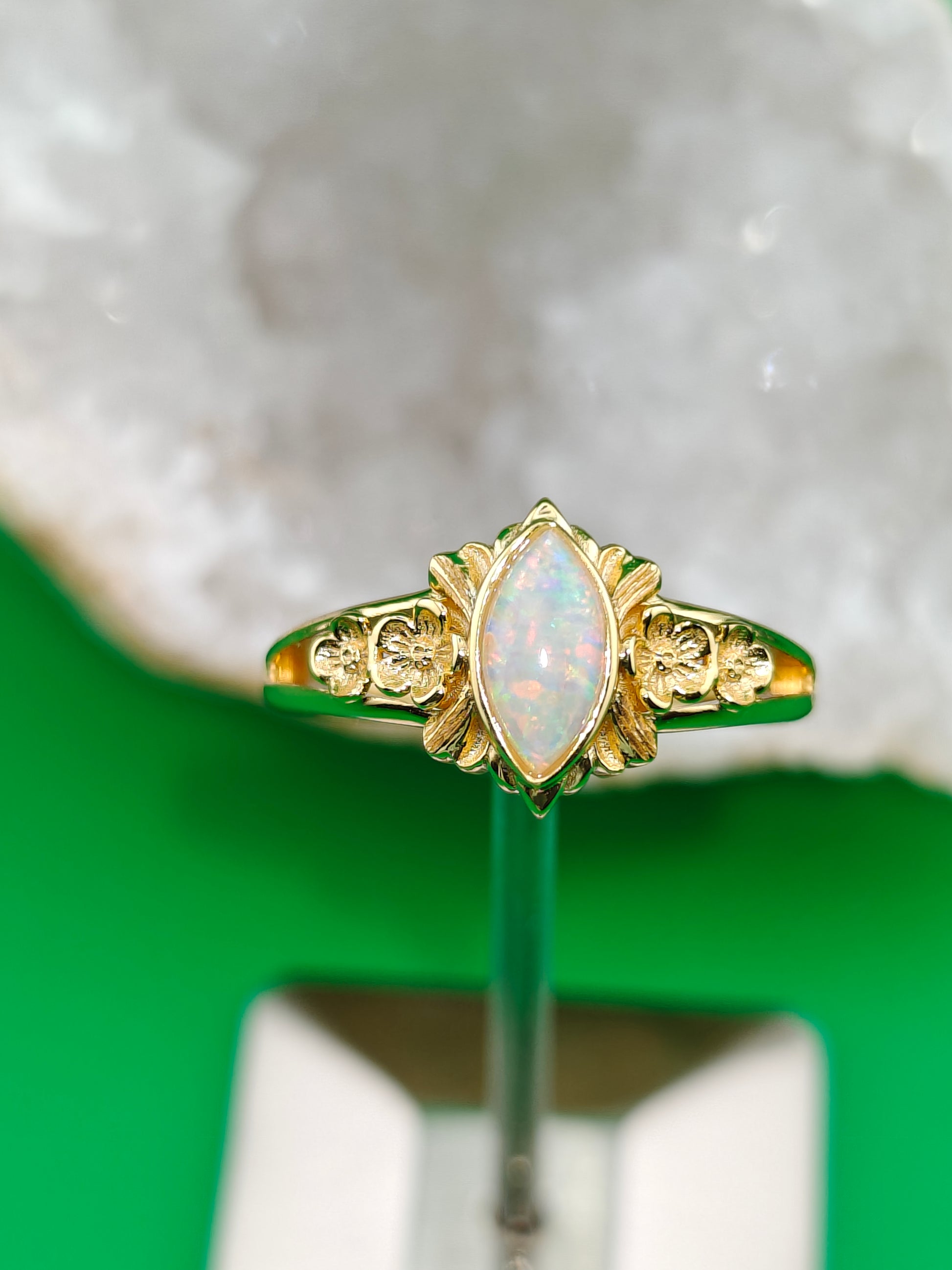 Gold plated silver ring with Australian crystal opal 