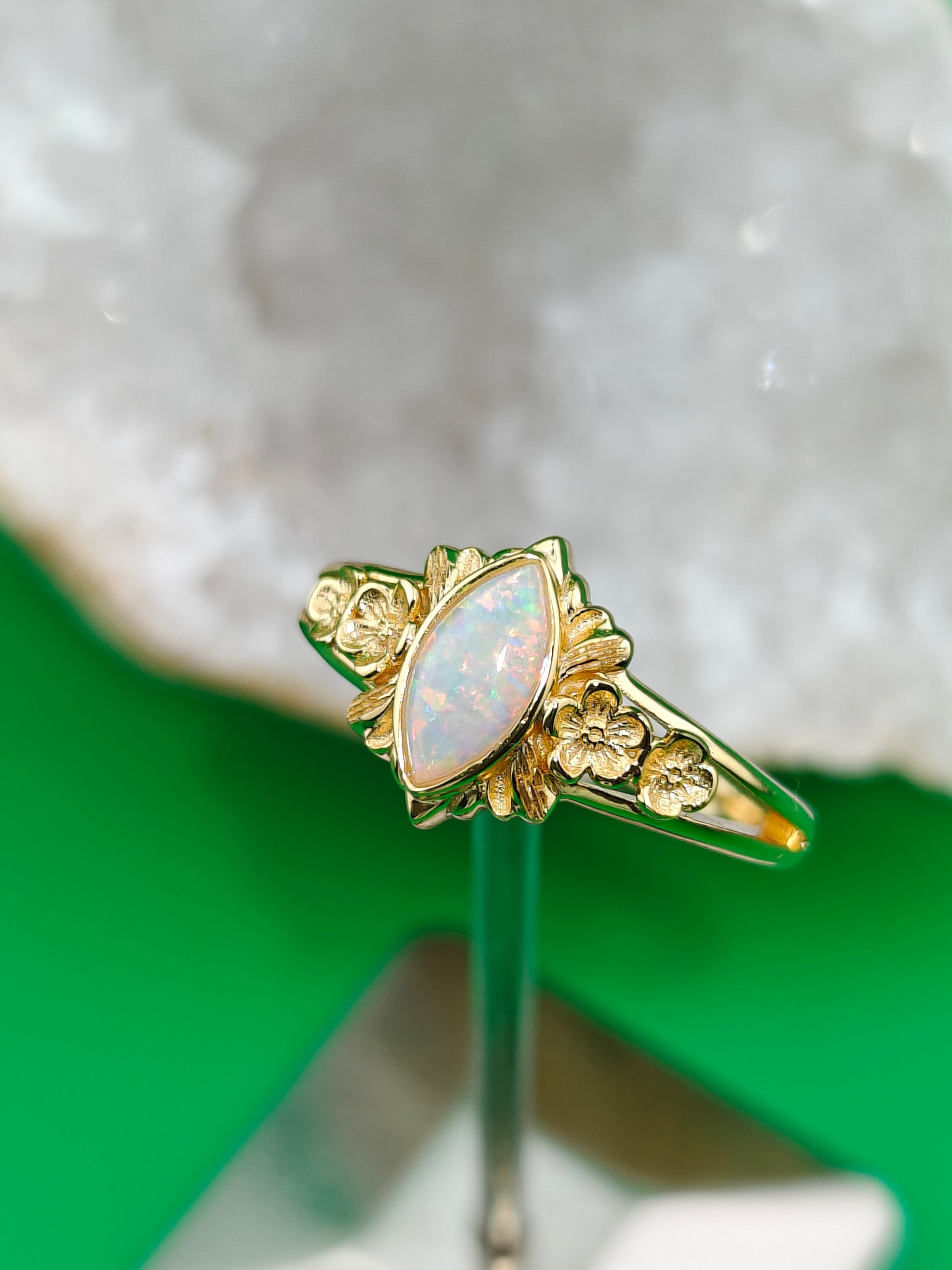 Gold plated silver ring with Australian crystal opal 