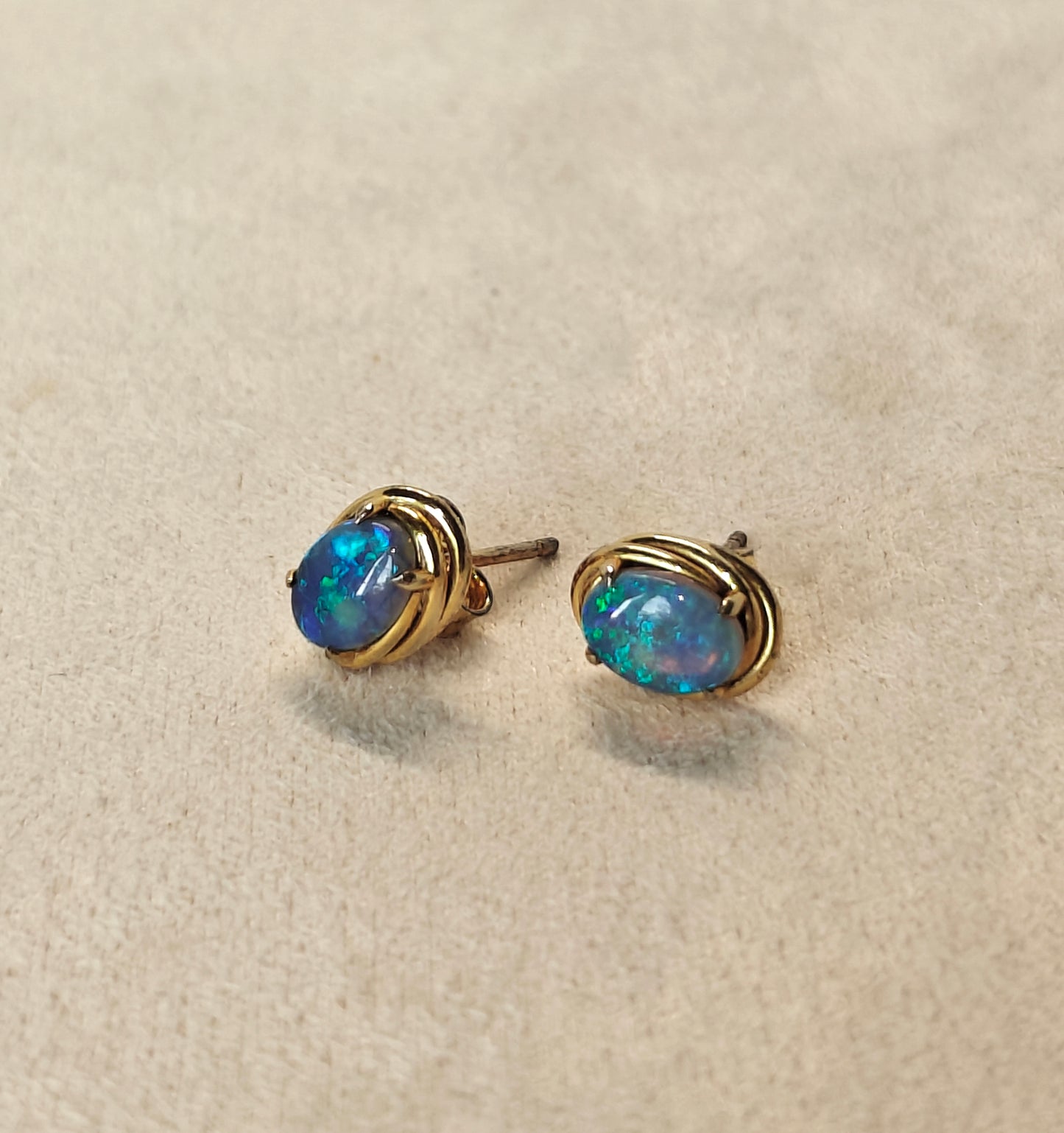 Australian dark crystal opal stud earrings
