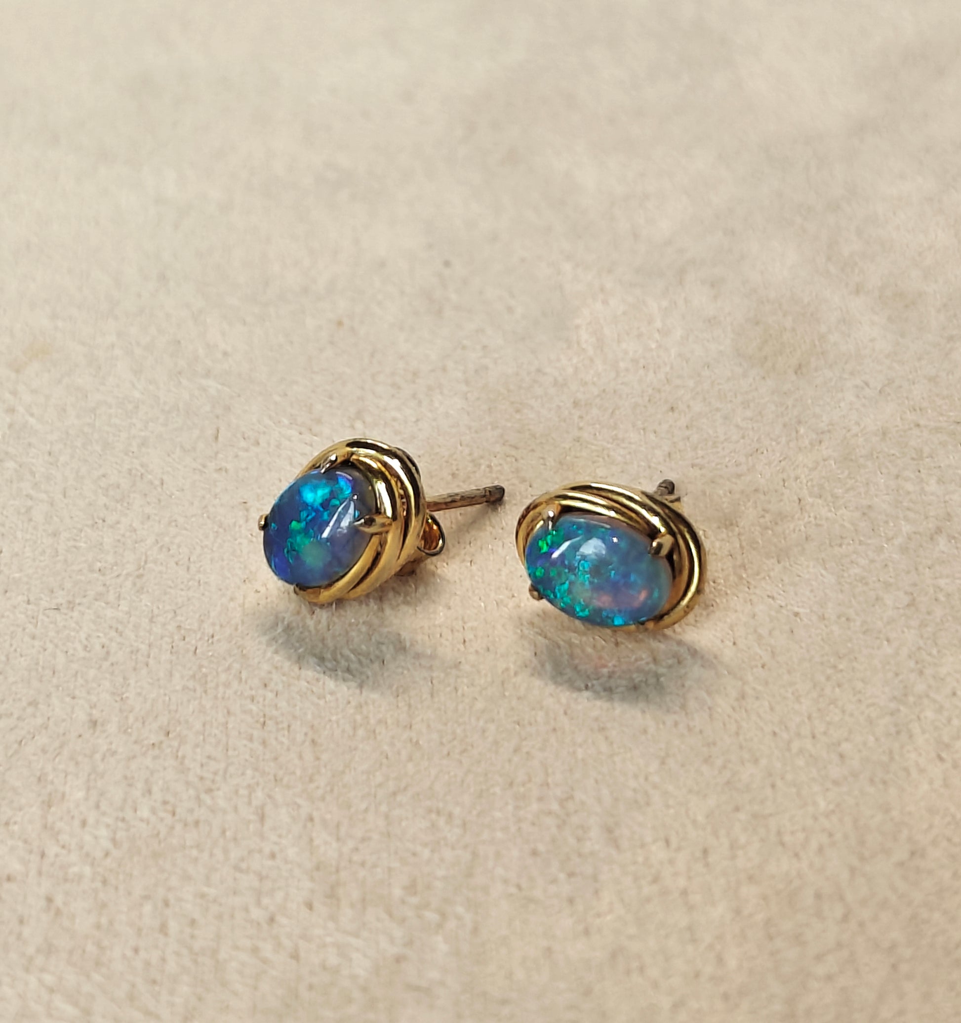 Australian dark crystal opal stud earrings