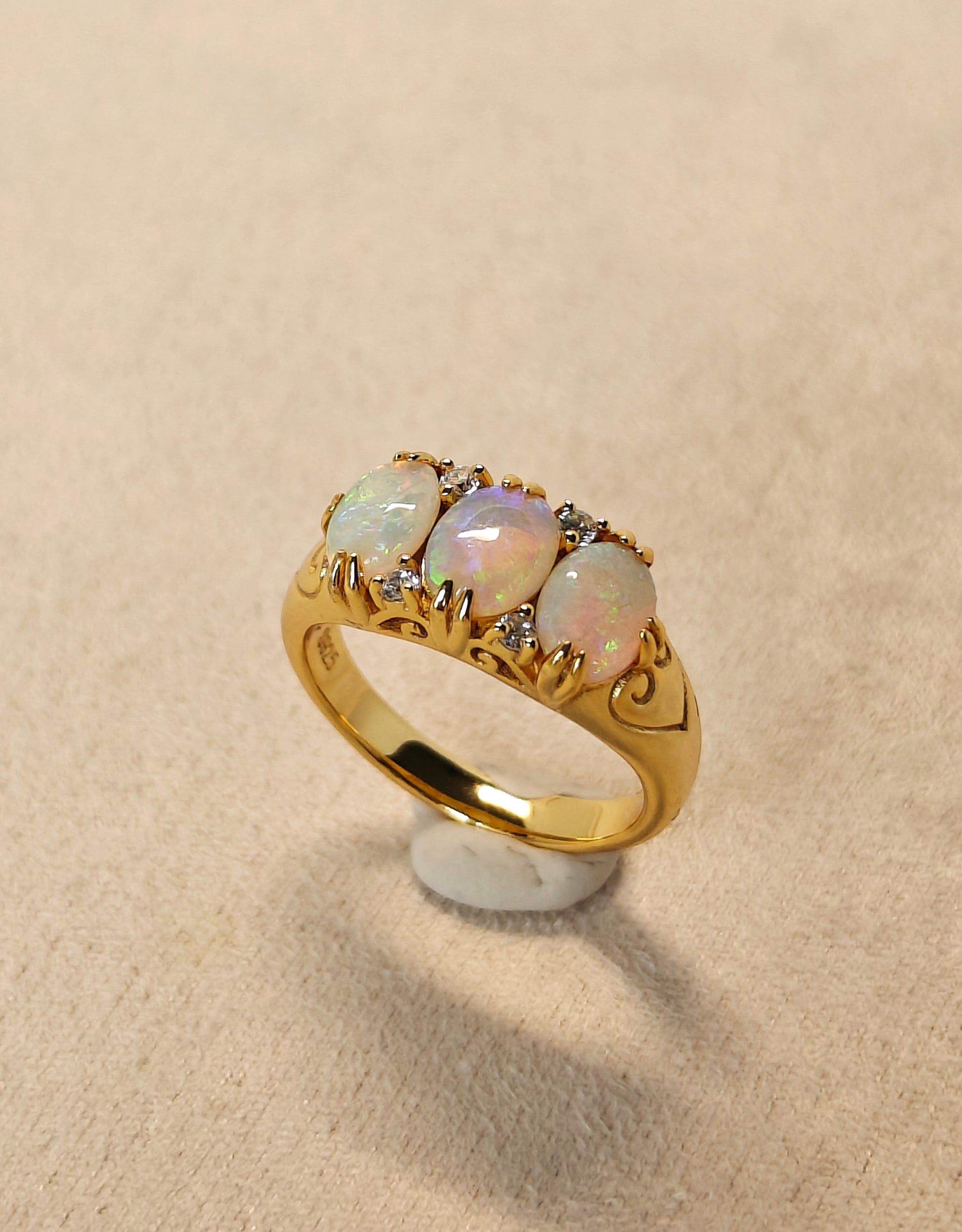 Gold plated silver ring with Australian crystal opals