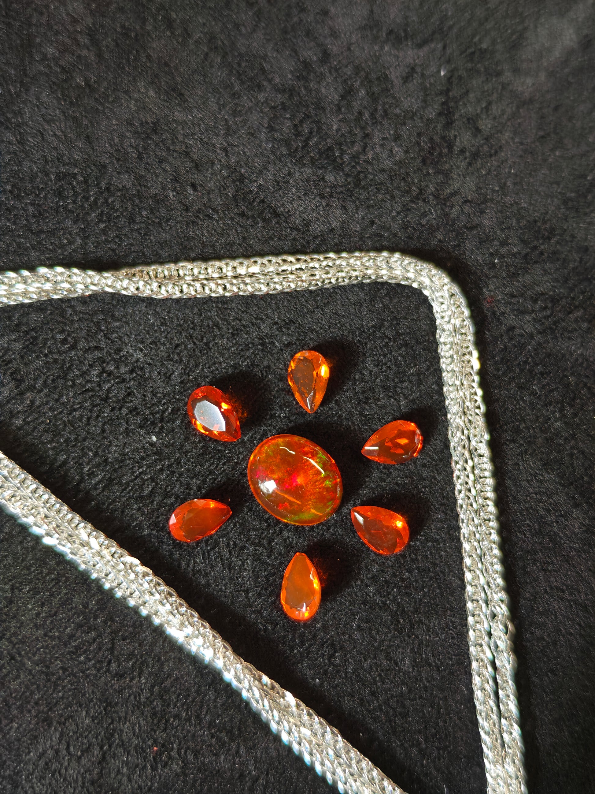 Orange red faceted pear shape Mexican fire opal