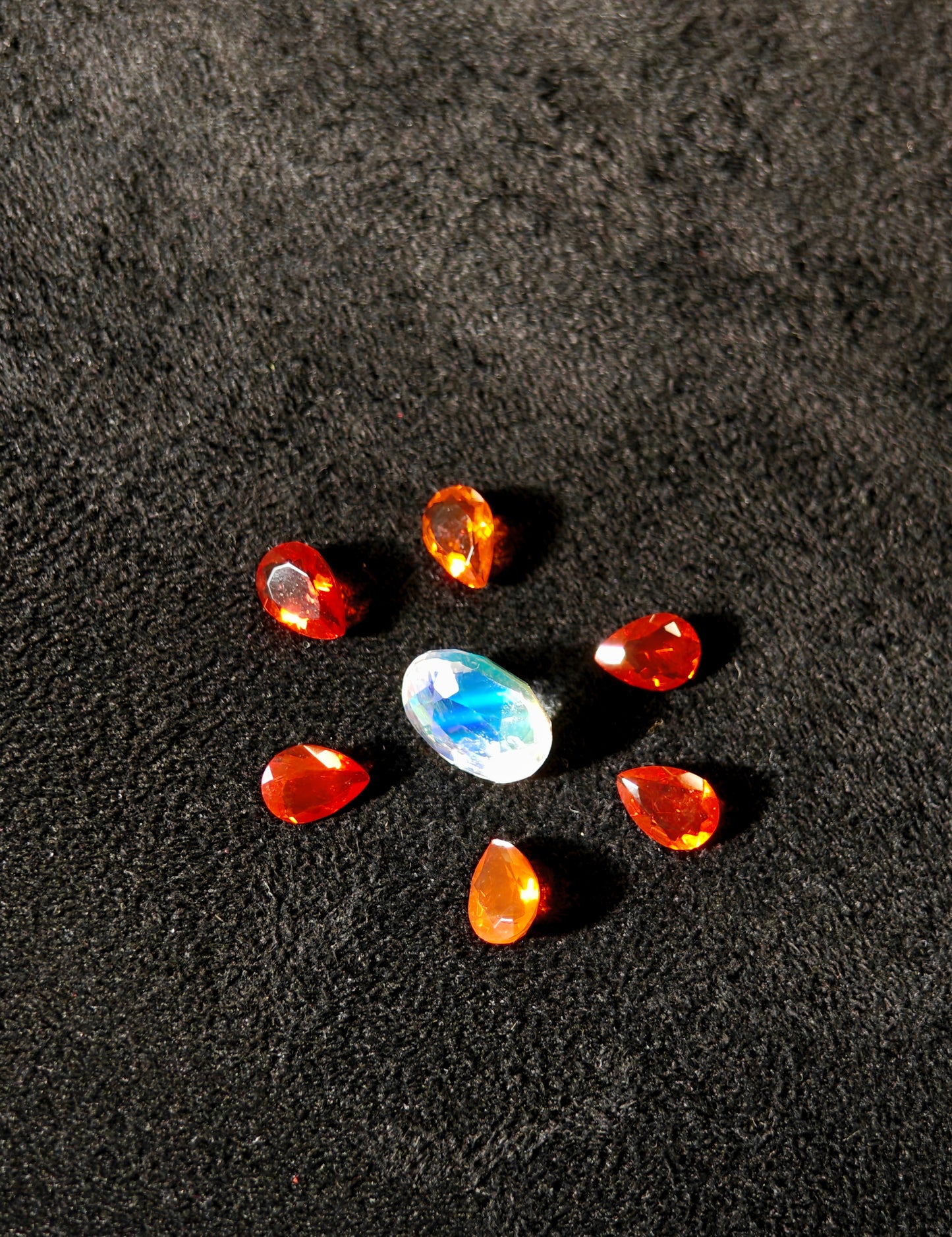 Orange red faceted pear shape Mexican fire opal