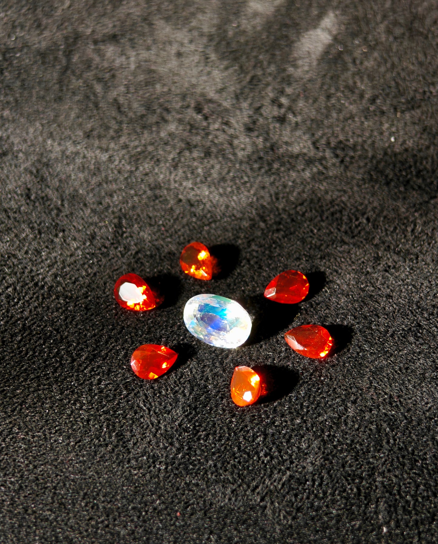 Orange red faceted pear shape Mexican fire opal