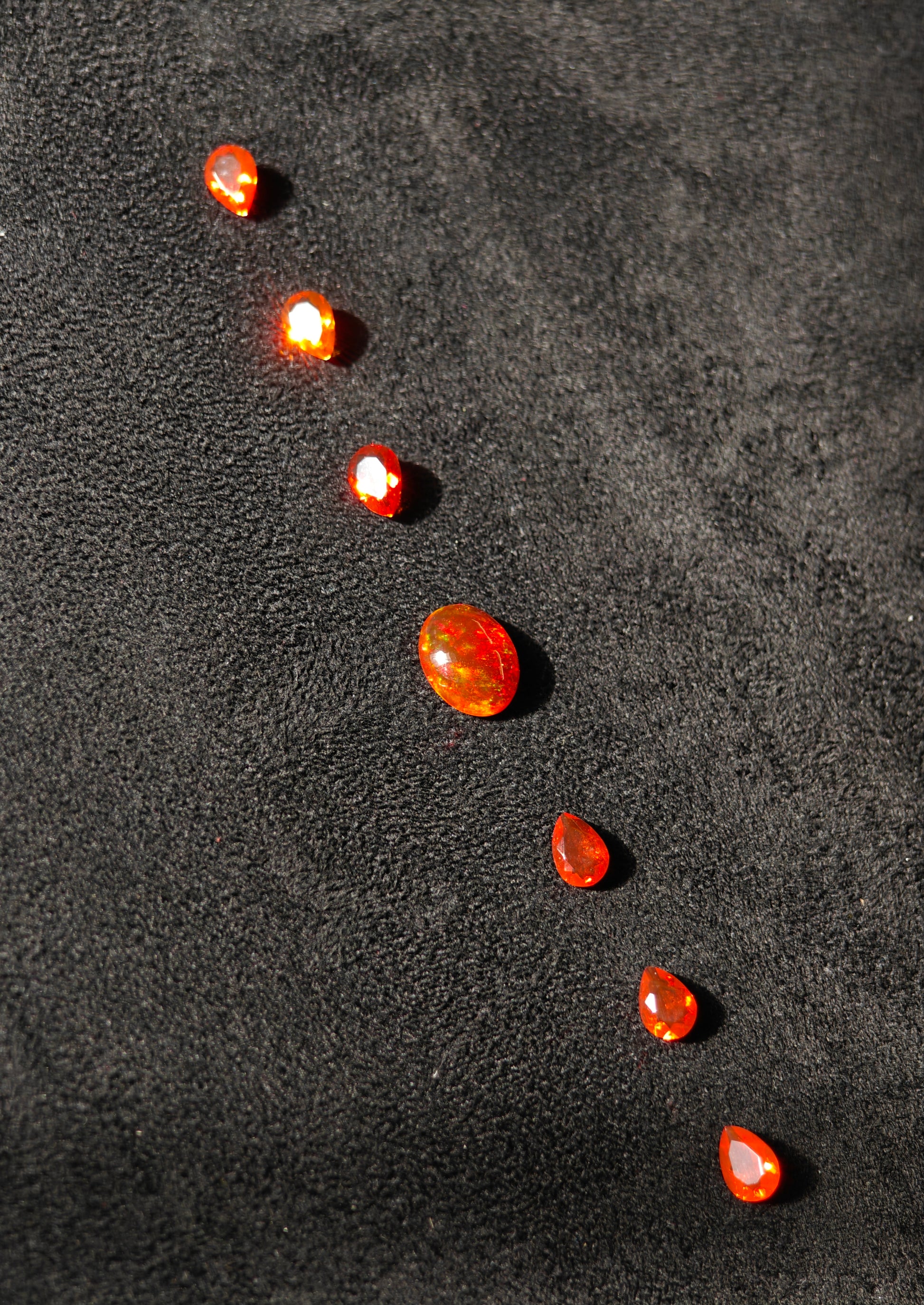 Orange red faceted pear shape Mexican fire opal